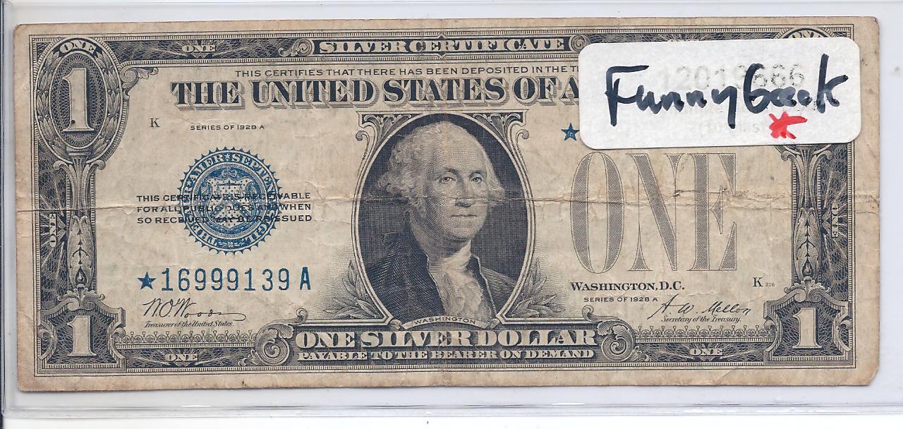 1928 A $1.00 Star Note Silver Certificate Funnyback! - Click Image to Close